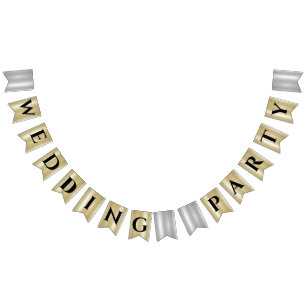 Gold Silver Black Typography Wedding Party  Bunting