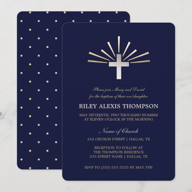 Gold Silver & Blue Baptism Invitation (Front/Back)