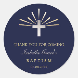 Gold Silver & Blue   Baptism Thank You Classic Round Sticker