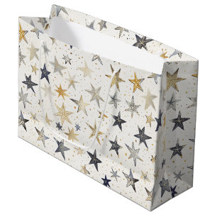 Gold Silver Blue Stars Birthday Large Gift Bag