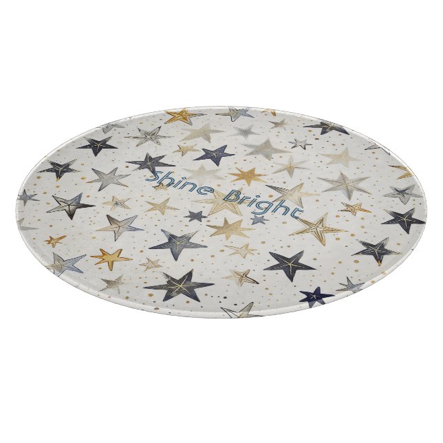 Gold Silver Blue Stars Cutting Board (Corner)