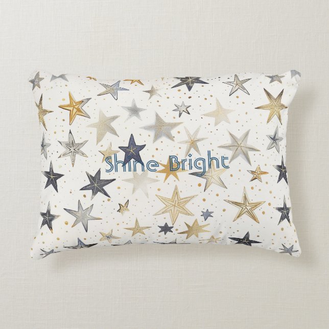 Gold Silver Blue Stars Decorative Cushion (Front)