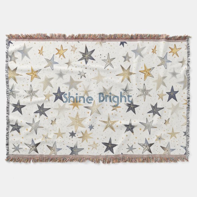 Gold Silver Blue Stars Throw Blanket (Front)