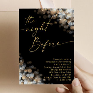 Gold & Silver Bokeh Glitter Rehearsal Dinner Invitation