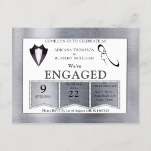 Gold-Silver-Brass Modern Design Engagement Invitation Postcard