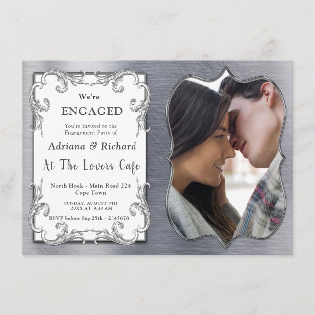 Gold-Silver-Brass Vintage Engagement Card (Front)