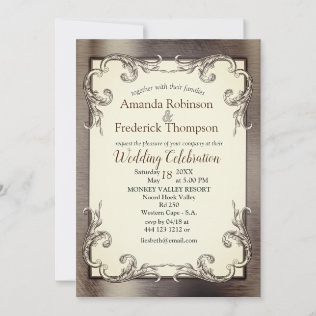 Gold, Silver & Brass Vintage Invitation (Front)