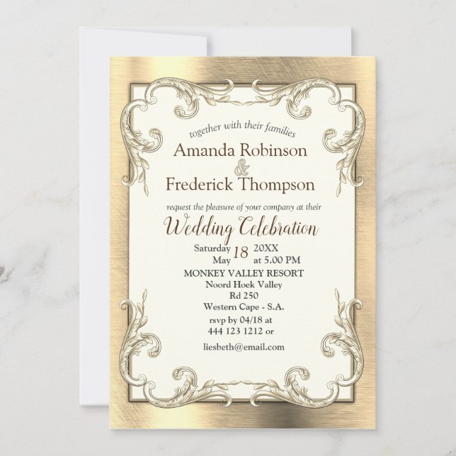 Gold, Silver & Brass Vintage Invitation (Front)