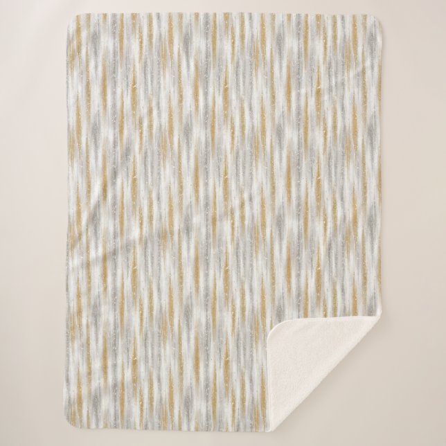 Gold Silver Chic Glam Glitzy Stripes Sherpa Blanket (Front)