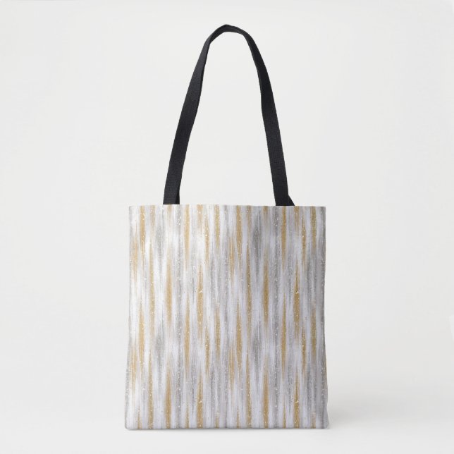 Gold Silver Chic Glam Glitzy Stripes Tote Bag (Front)