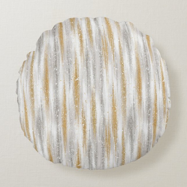 Gold Silver Christmas Celebration Round Cushion (Front)