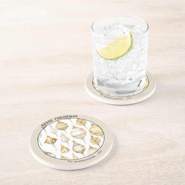 Gold Silver Christmas Ornaments Sandstone Coaster (Side)