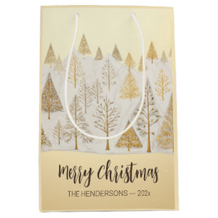Gold Silver Christmas Pine Trees Gift Bag