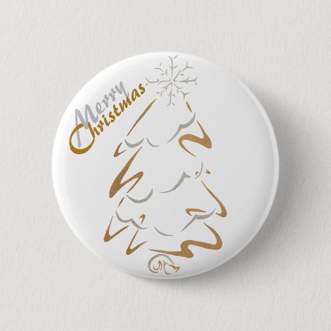 Gold & Silver Christmas Tree 6 Cm Round Badge (Front)