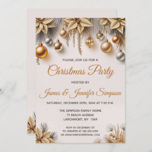 Gold Silver Christmas Tree Ornaments Party Invitation