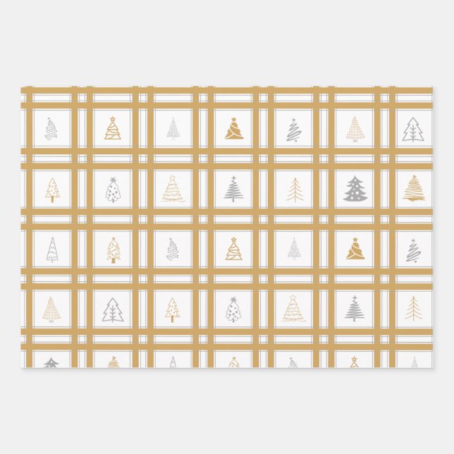 Gold & Silver Christmas Tree Wrapping Paper Sheets (Front 3)