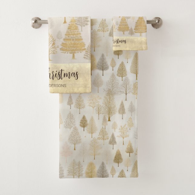 Gold Silver Christmas Trees Bath Towel Set (Insitu)