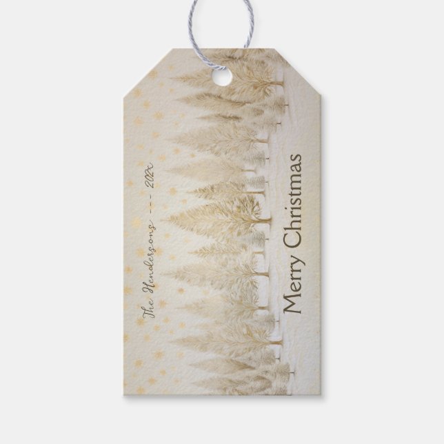 Gold Silver Christmas Trees Gift Tag (Front)