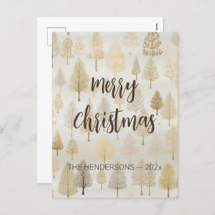 Gold Silver Christmas Trees Holiday Postcard