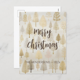 Gold Silver Christmas Trees Holiday Postcard