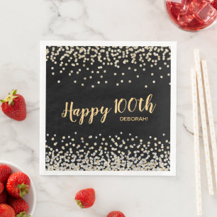 Gold Silver Confetti 100th Birthday Party Napkin