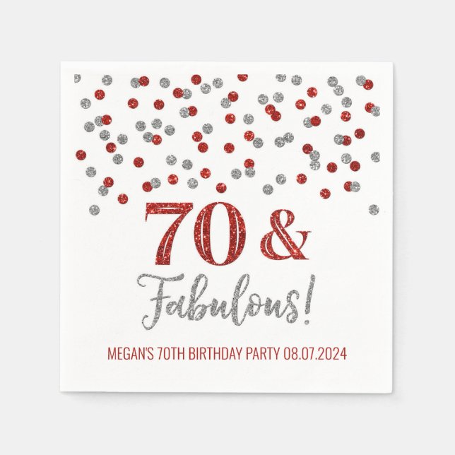 Gold Silver Confetti 70 & Fabulous Napkin (Front)