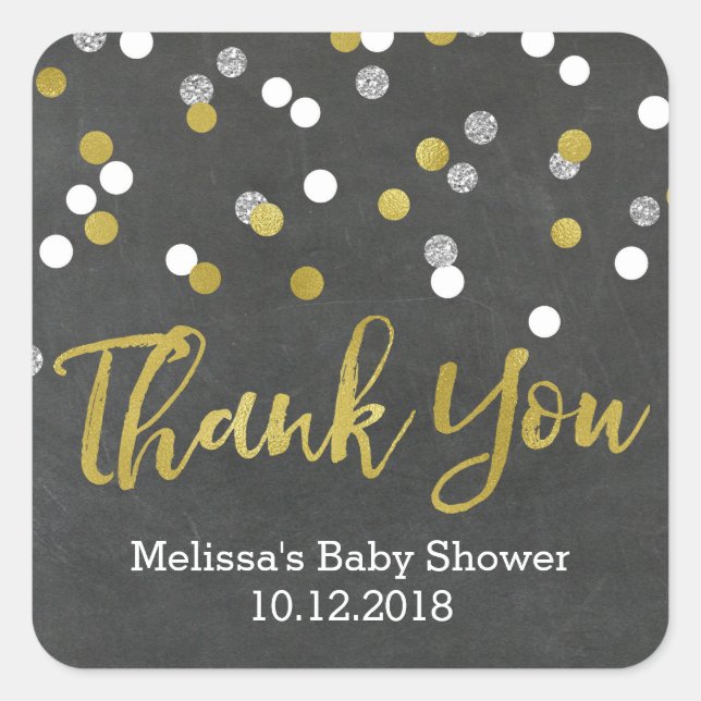 Gold Silver Confetti Baby Shower Thank You Sticker (Front)
