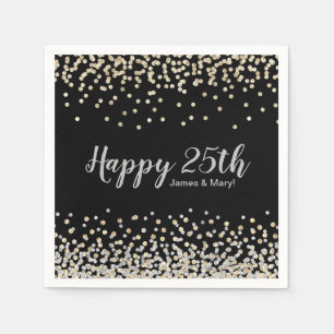 Gold Silver Confetti Custom 25th Anniversary Party Napkin