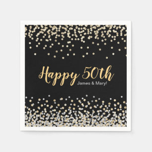Gold Silver Confetti Custom 50th Anniversary Party Napkin