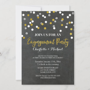 Gold Silver Confetti Engagement Party Invitation