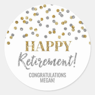 Gold Silver Confetti Happy Retirement Classic Round Sticker