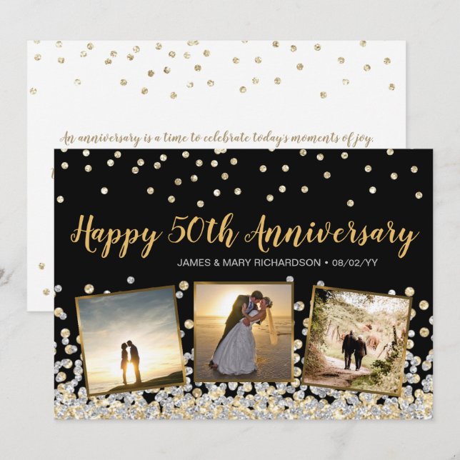 Gold Silver Confetti Photo 50th Anniversary Card (Front/Back)
