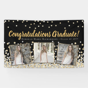 Gold Silver Confetti Photo Collage Graduation Banner