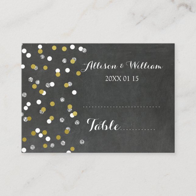 Gold Silver Confetti Table Place Setting Cards (Front)