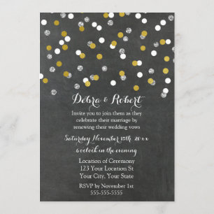 Gold Silver Confetti Vow Renewal Invitation