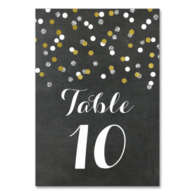 Gold Silver Confetti Wedding Table Number Cards (Front)