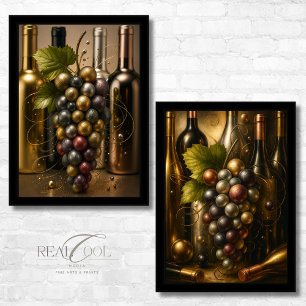 Gold Silver Copper Grapes & Wine Graphic Art