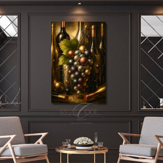Gold Silver Copper Grapes & Wine Graphic Art Canvas Print