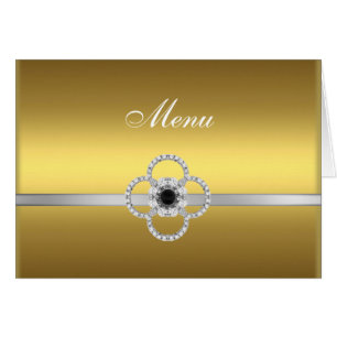 Gold Silver Diamond Black Jewel Menu Note Card