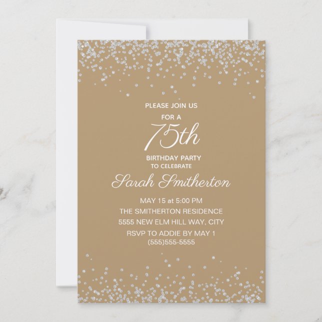 Gold Silver Diamond Glitter 75th Birthday Invitation (Front)