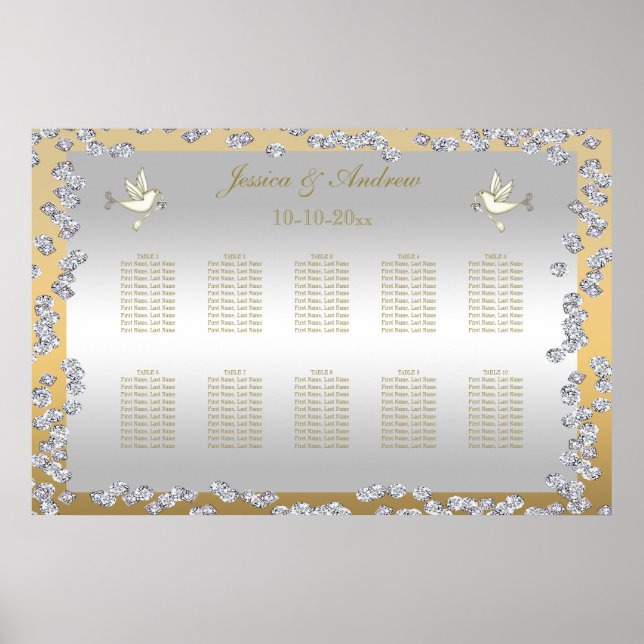 Gold & Silver Diamonds & Doves Seating Chart (Front)