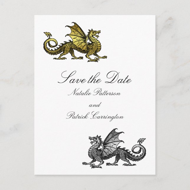 Gold Silver Dragon Save the Date Postcard (Front)
