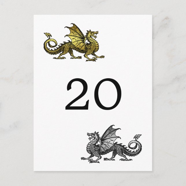Gold Silver Dragon Table Number Postcard (Front)