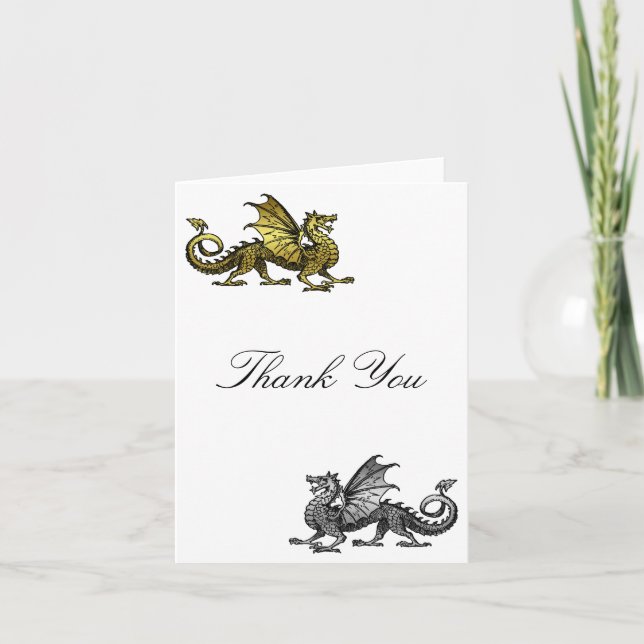 Gold Silver Dragon Thank You Card (Front)