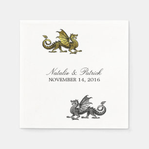 Gold Silver Dragon Wedding Paper Napkins