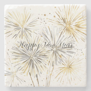 Gold Silver Fireworks New Year's Eve or Day Stone Coaster