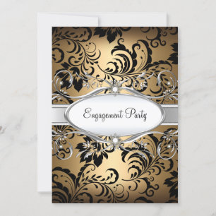 Gold Silver Floral Swirl Engagement Party Invite