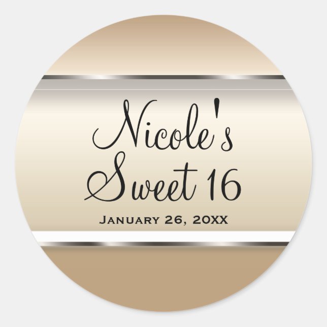 Gold & Silver Glam Wedding Birthday Party Favour Classic Round Sticker (Front)