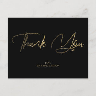 Gold & Silver Glitter Chic Black Thank You Custom Postcard