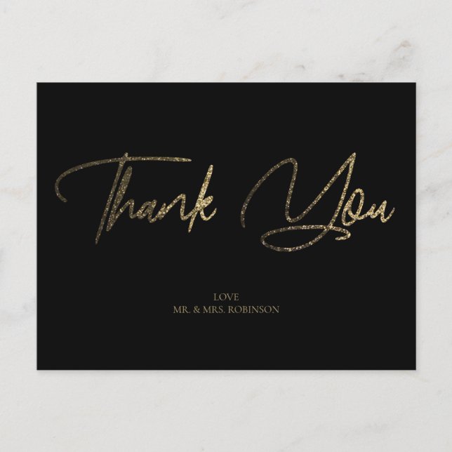 Gold & Silver Glitter Chic Black Thank You Custom Postcard (Front)